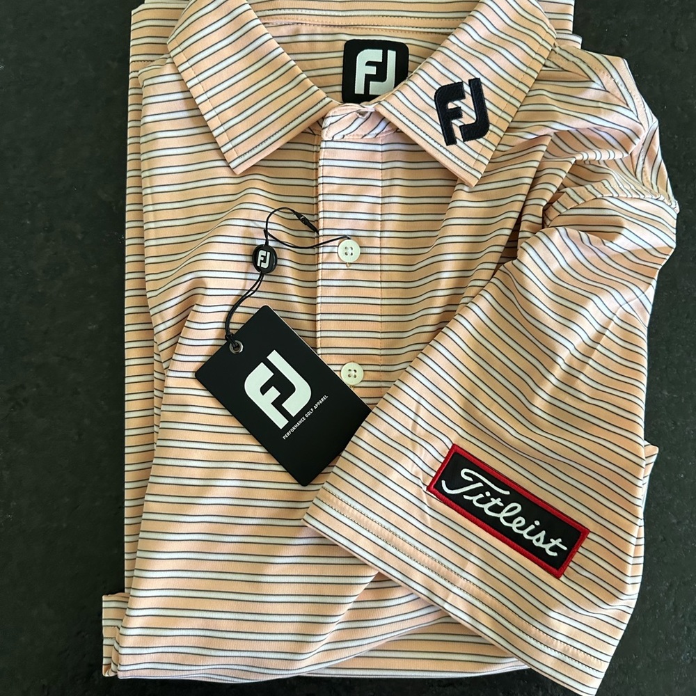 Golf shirt .. peach and grey striped